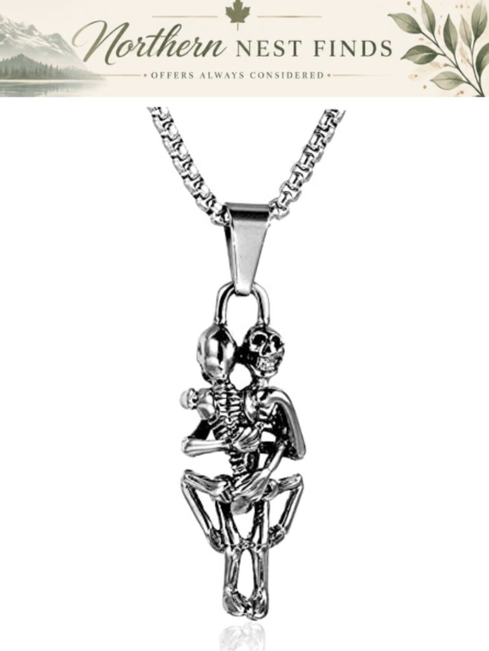 Stainless Steel Hugging Skull Necklace Gothic Punk Statement Jewelry Eternal